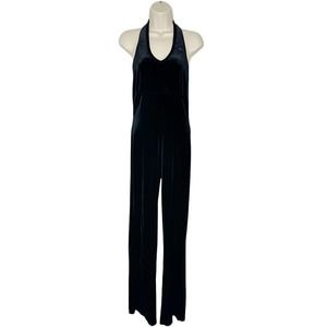 Vintage Mine! USA Black Soft Velvet Halter Flared Leg Jumpsuit Women’s Medium